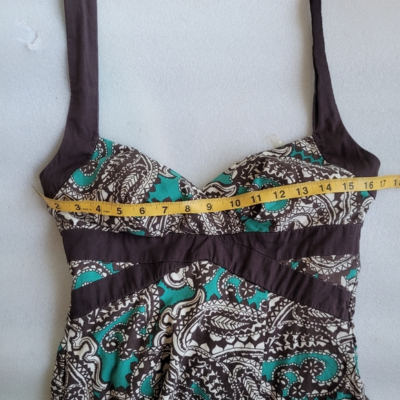 Y2K Whimsigoth Paisley Halter Dress With Tulle Hem Teal And Brown Medium - Picture 13 of 15